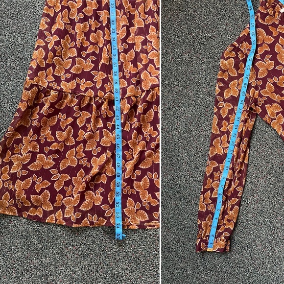 Maroon Orange Autumn Floral Chiffon Mockneck Midi Maxi Fit & Flare Modest Dress - Picture 15 of 17